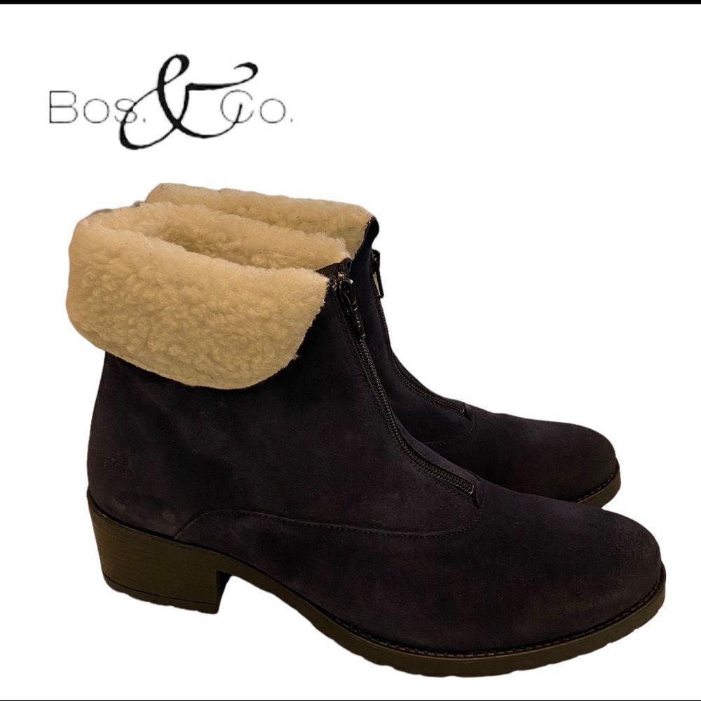 NEW Bos & Co. Bellin Navy Blue Suede Leather Ankle Boots Booties 8 40